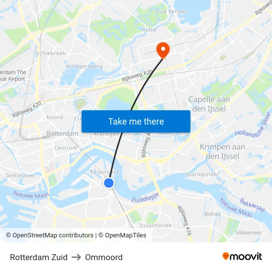 Rotterdam Zuid to Ommoord map