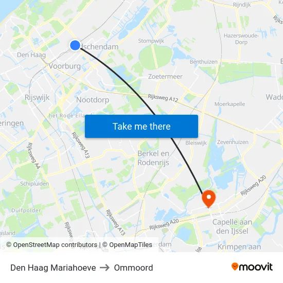 Den Haag Mariahoeve to Ommoord map