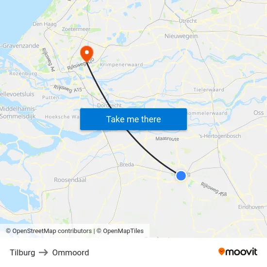 Tilburg to Ommoord map