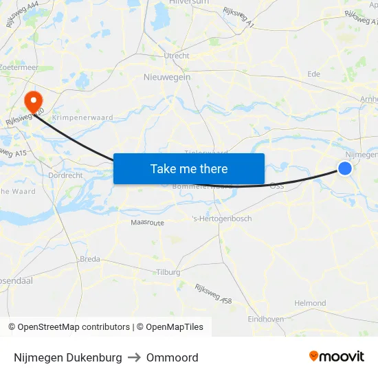 Nijmegen Dukenburg to Ommoord map