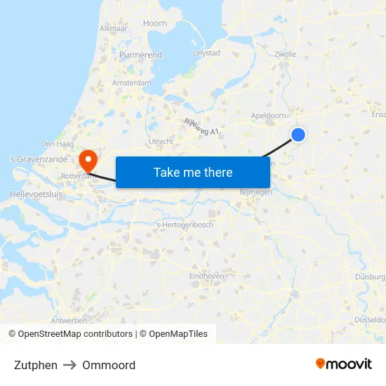 Zutphen to Ommoord map