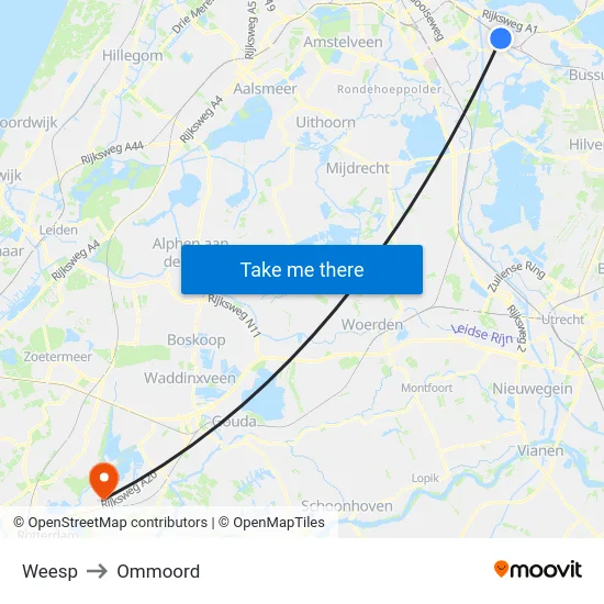 Weesp to Ommoord map