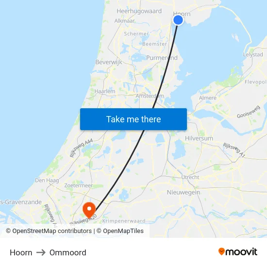 Hoorn to Ommoord map