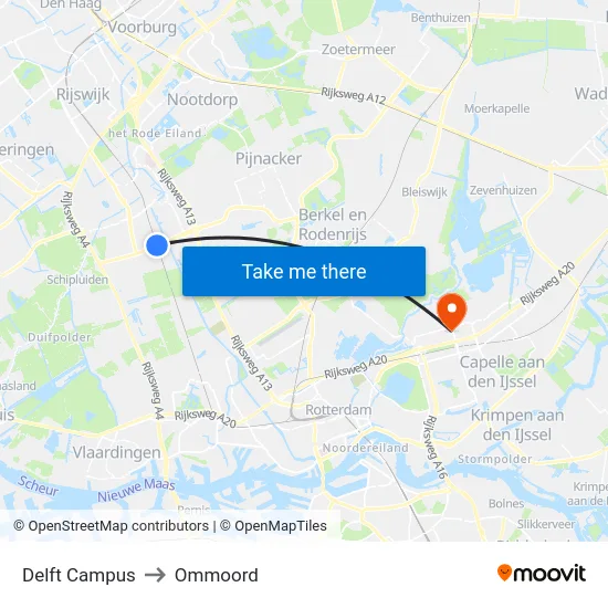 Delft Campus to Ommoord map