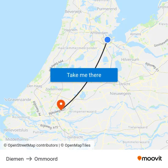 Diemen to Ommoord map