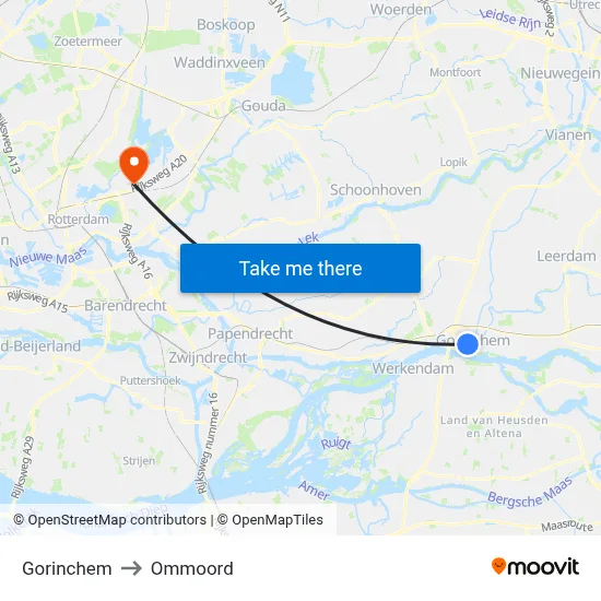 Gorinchem to Ommoord map