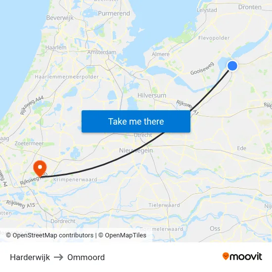 Harderwijk to Ommoord map