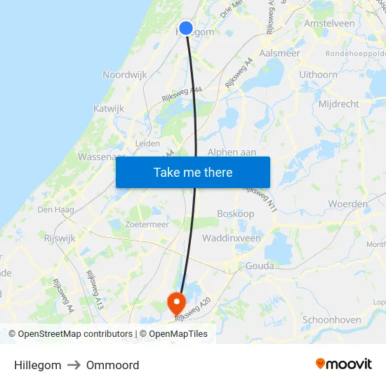 Hillegom to Ommoord map