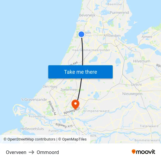 Overveen to Ommoord map