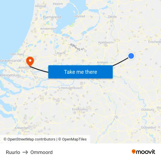 Ruurlo to Ommoord map