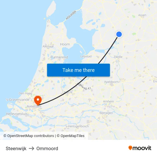 Steenwijk to Ommoord map