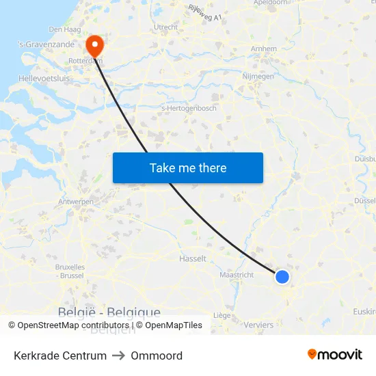 Kerkrade Centrum to Ommoord map