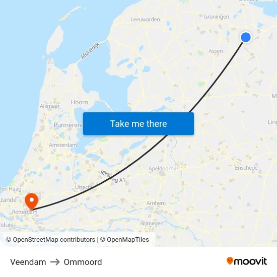 Veendam to Ommoord map