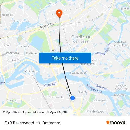 P+R Beverwaard to Ommoord map