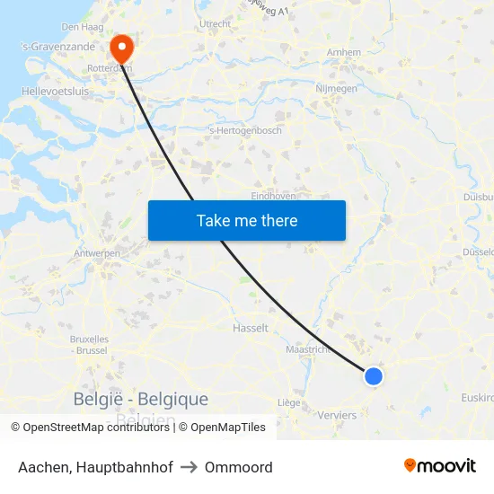 Aachen, Hauptbahnhof to Ommoord map