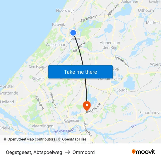 Oegstgeest, Abtspoelweg to Ommoord map