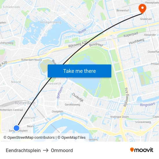 Eendrachtsplein to Ommoord map