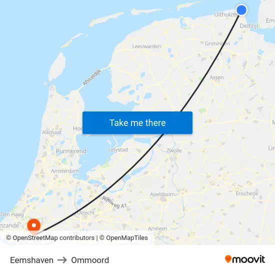Eemshaven to Ommoord map