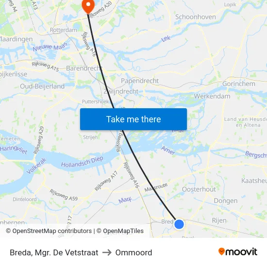 Breda, Mgr. De Vetstraat to Ommoord map