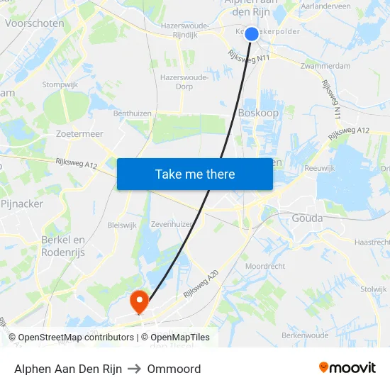 Alphen Aan Den Rijn to Ommoord map