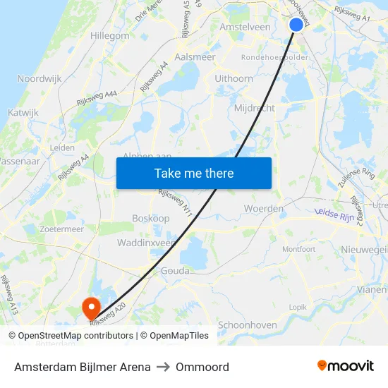 Amsterdam Bijlmer Arena to Ommoord map