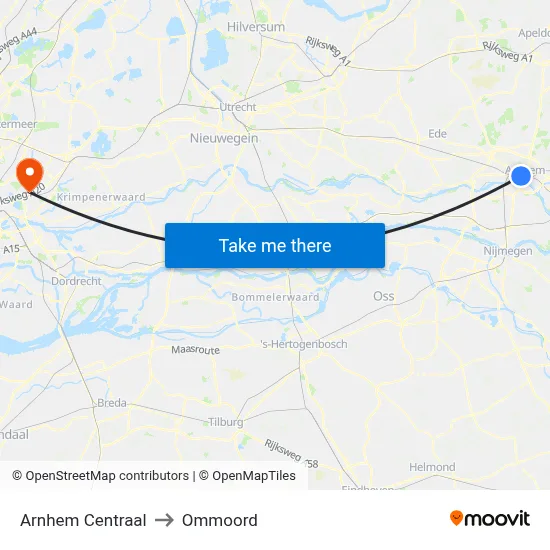Arnhem Centraal to Ommoord map