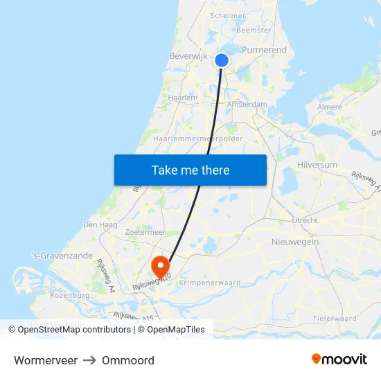 Wormerveer to Ommoord map