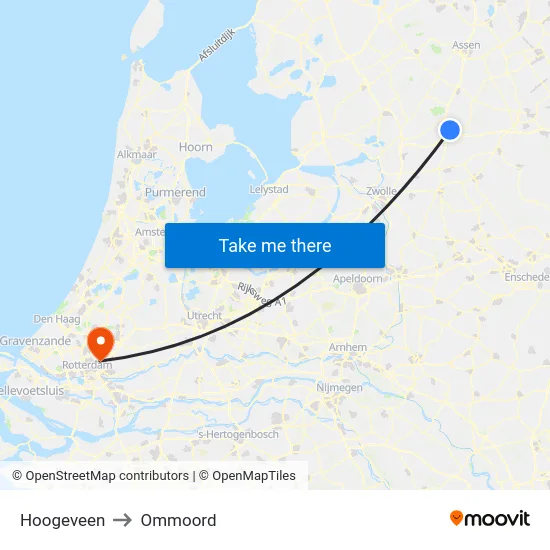 Hoogeveen to Ommoord map