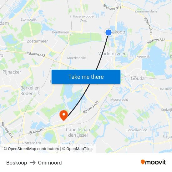 Boskoop to Ommoord map