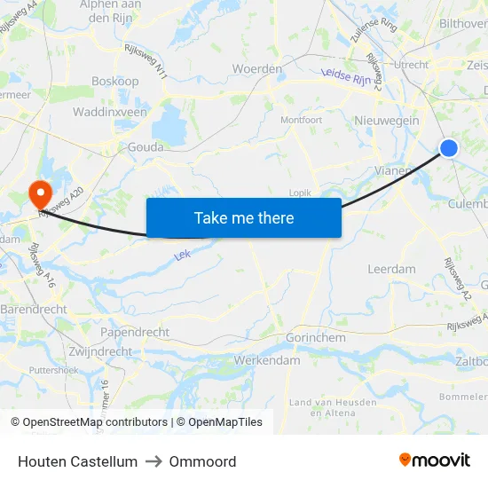 Houten Castellum to Ommoord map