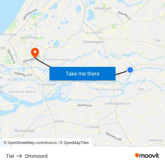 Tiel to Ommoord map