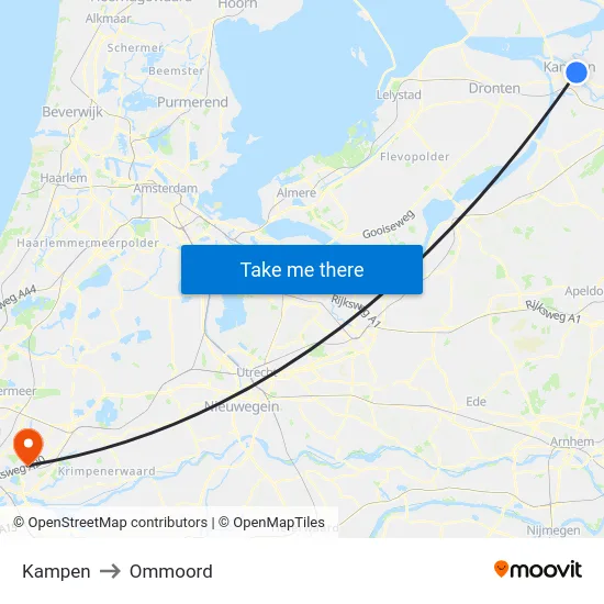 Kampen to Ommoord map