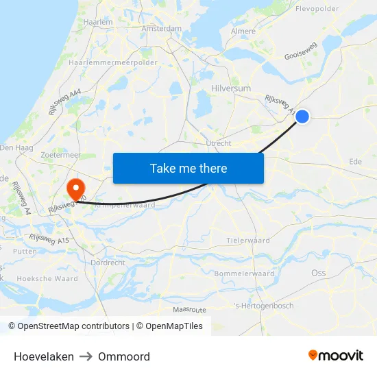 Hoevelaken to Ommoord map