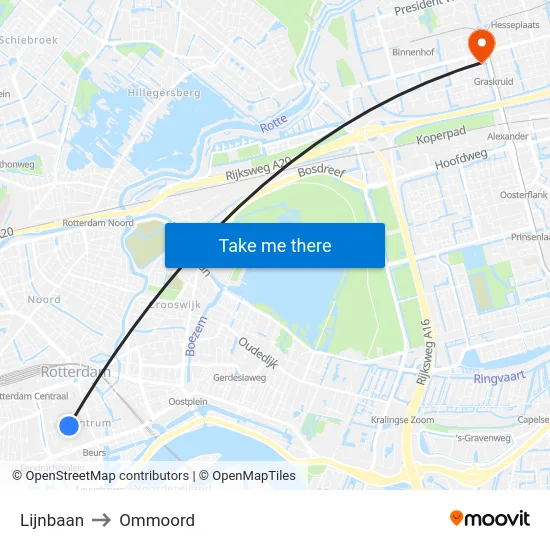 Lijnbaan to Ommoord map