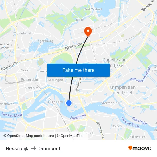Nesserdijk to Ommoord map