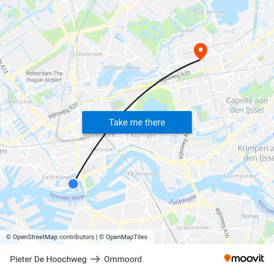 Pieter De Hoochweg to Ommoord map