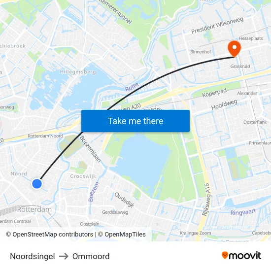 Noordsingel to Ommoord map
