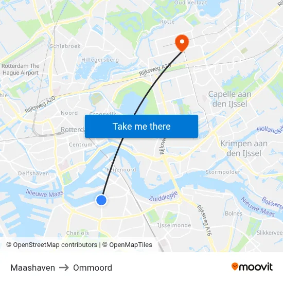 Maashaven to Ommoord map
