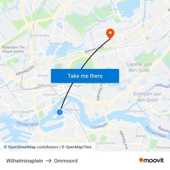 Wilhelminaplein to Ommoord map