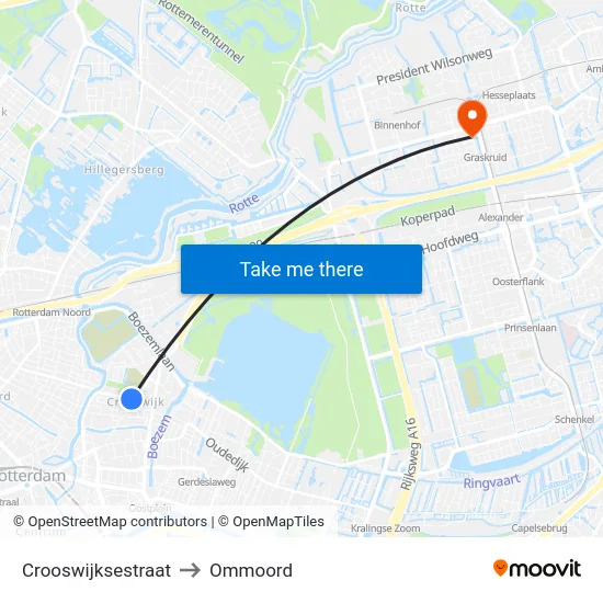 Crooswijksestraat to Ommoord map