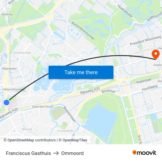 Franciscus Gasthuis to Ommoord map