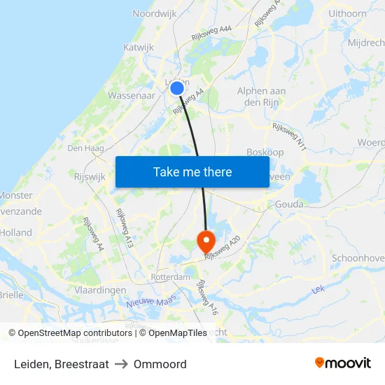 Leiden, Breestraat to Ommoord map