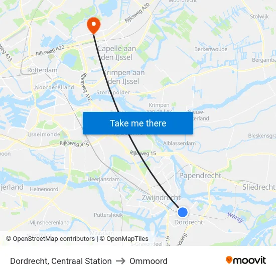 Dordrecht, Centraal Station to Ommoord map