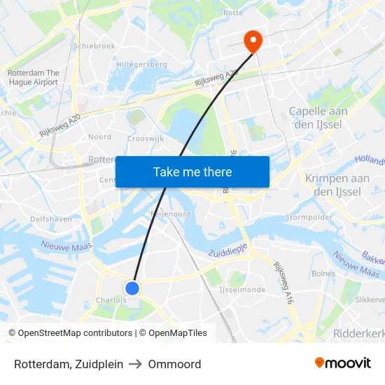 Rotterdam, Zuidplein to Ommoord map