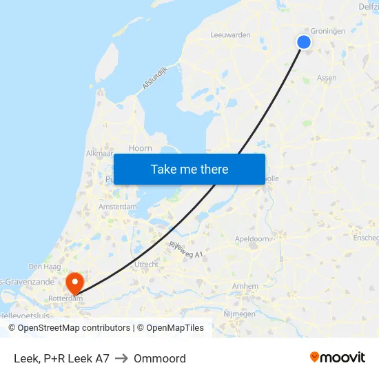 Leek, P+R Leek A7 to Ommoord map