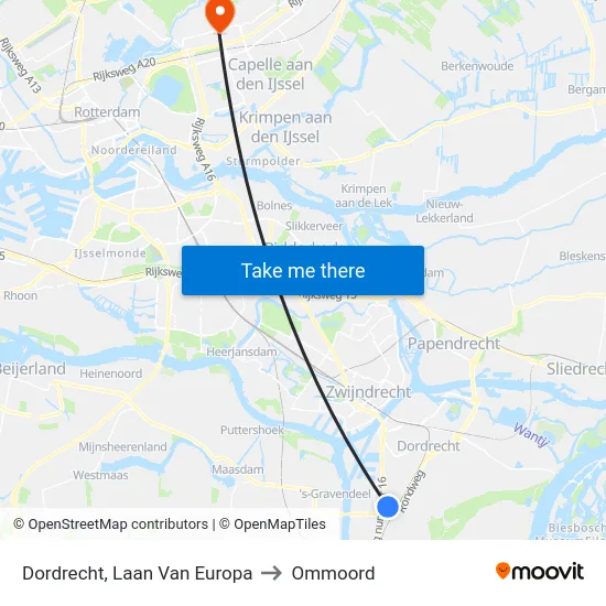 Dordrecht, Laan Van Europa to Ommoord map