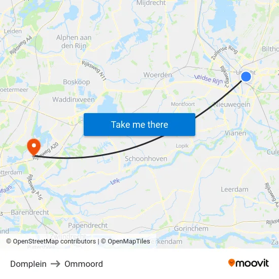 Domplein to Ommoord map