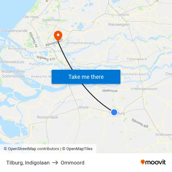 Tilburg, Indigolaan to Ommoord map