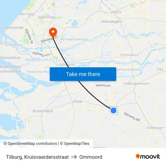 Tilburg, Kruisvaardersstraat to Ommoord map