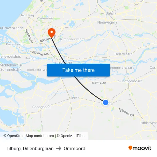 Tilburg, Dillenburglaan to Ommoord map